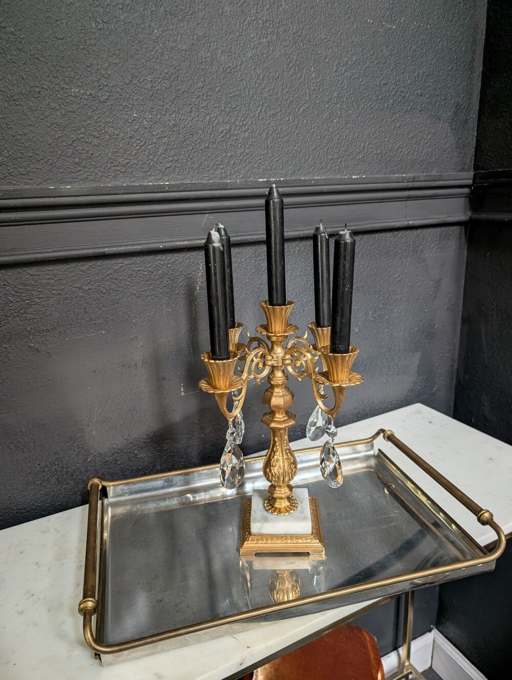 Vintage Brass Metal Decorative Serving Tray 18" x 11"